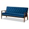 Baxton Studio Sorrento Blue Velvet Upholstered Walnut Finished Wooden 3-seater Sofa 160-9940 - alternate 1